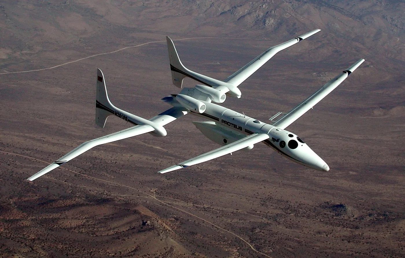 Scaled Composites Proteus in flight, NASA and ESPO photo